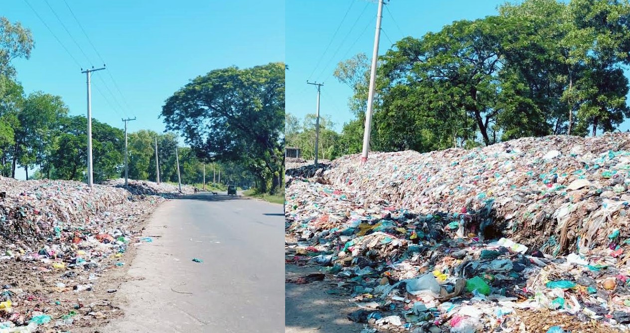 চট্টগ্রাম-কক্সবাজার মহাসড়কের পাশে হাজার টনের বেশি ময়লার স্তূপ