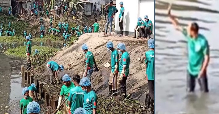 প্রতিশ্রুতি পূরণে নদীর ময়লা পরিষ্কারে নামলেন