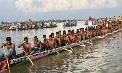 নাটোরের চলনবিলে নৌকাবাইচ প্রতিযোগিতা 